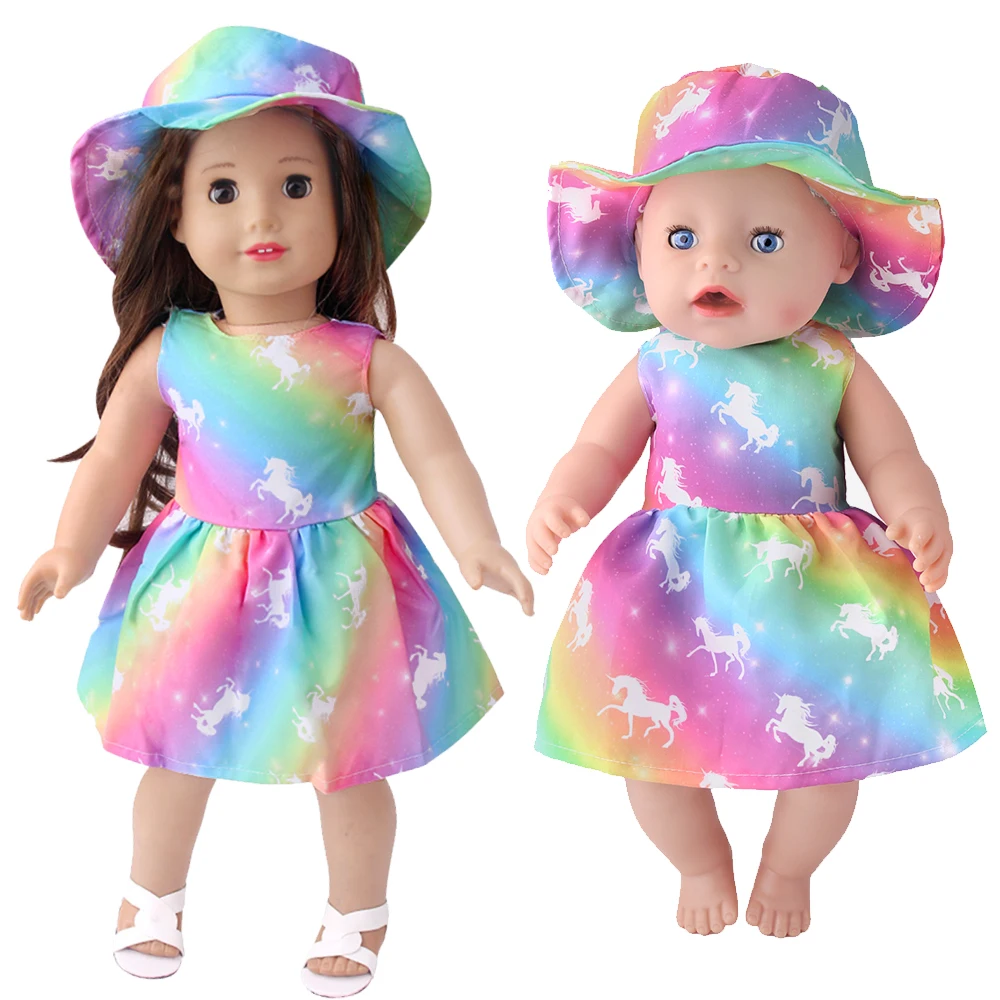 Cute Rainbow Unicorns Print Doll Dress Ours & Generation American 18 Inch Girl Doll 43 Cm Baby Dolls Clothing Accessories Skirt