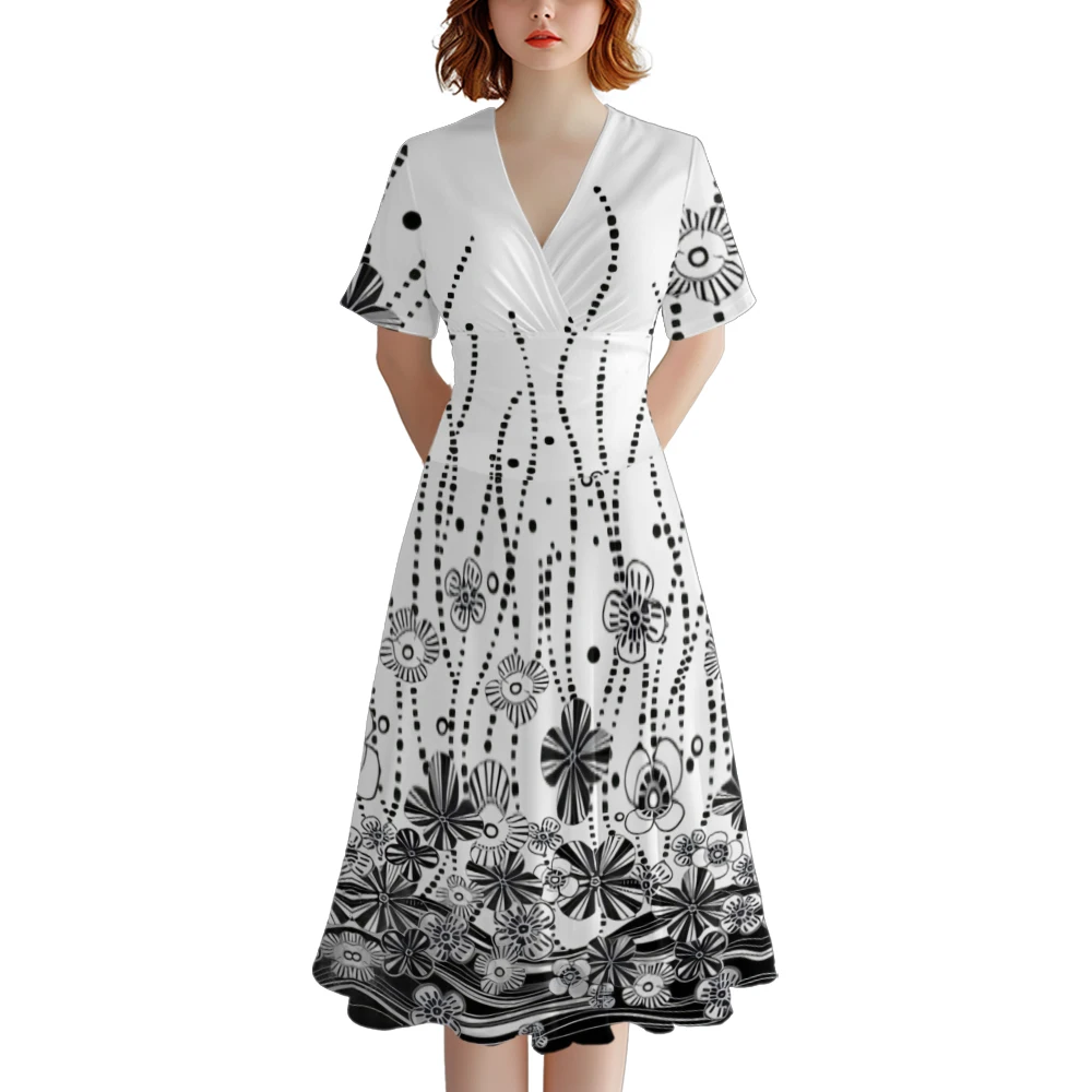 Robe d'été à fleurs pour femmes, col en V, ligne A, à la mode, robes de soirée élégantes