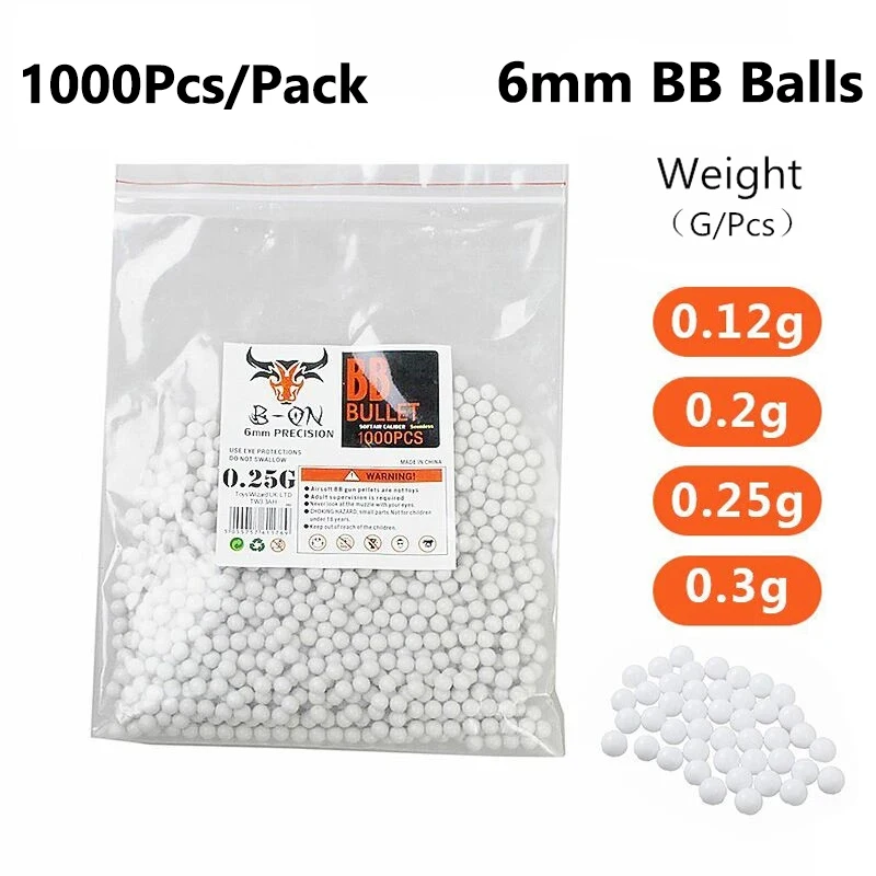 1000 Rounds Airsoft Paintball BBs Bullets 0.12g/0.2g/0.25g/0.3g Strike Ball Tactical Air Gun High quatity BB Balls for Shooting