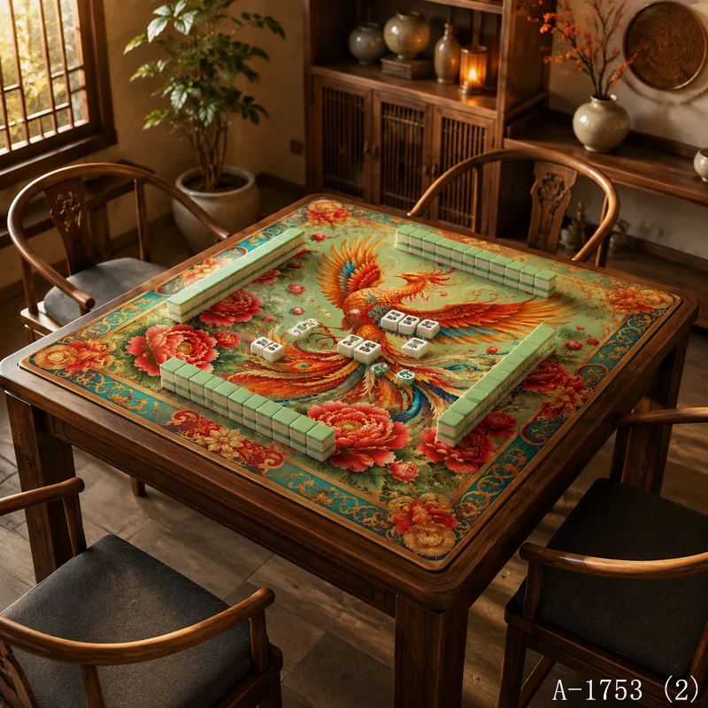 VIKAMA Chinese Mahjong Table Mat, Diatom Mud with Phoenix & Bamboo Design, Non-Slip & Quick-Dry for Home