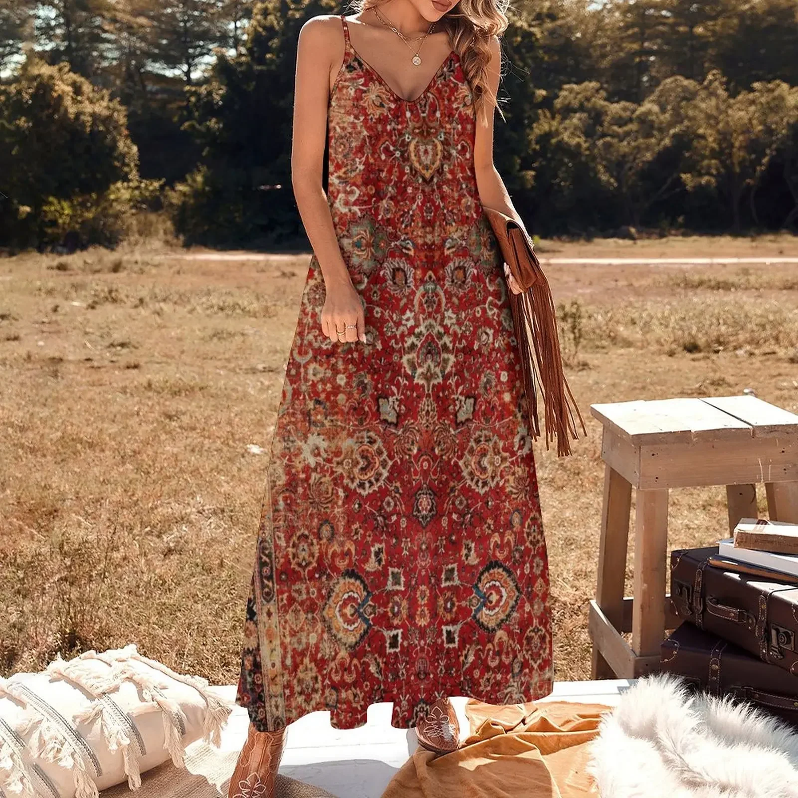 17th Century Afghanistan Rug Print Sleeveless Dress dress for women elegant chic wedding evening dresses long dress women