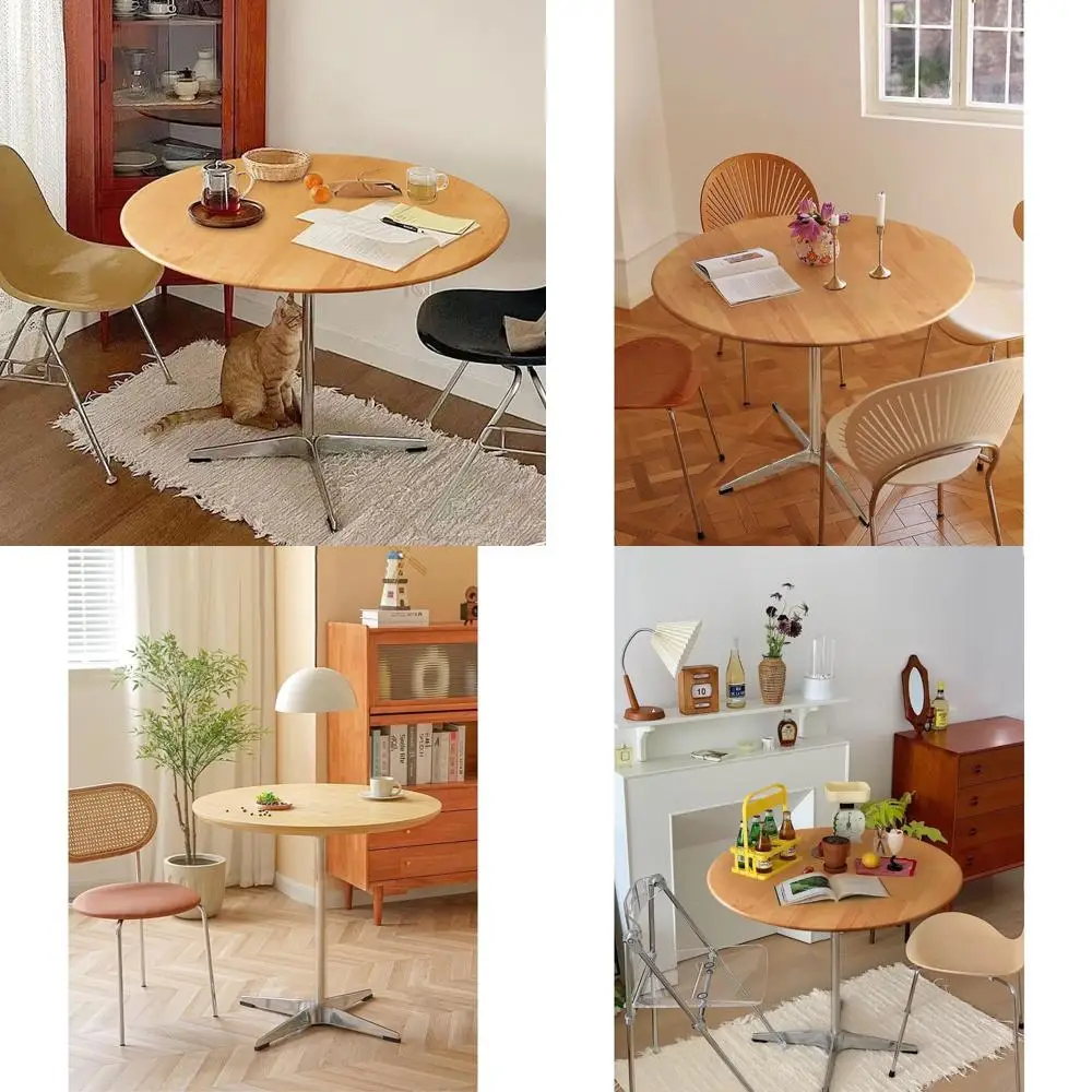 

Contemporary Wooden Circular Dining Table, 27.6 Wide Table for Kitchen, Dining, and Living Spaces, Wooden Round Side Table for S