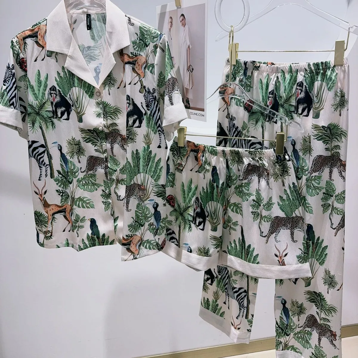 

Комплект домашней одежды из 3 предметов: пижама с животным принтом, весна 2026, женская, из вискозы, с коротким рукавом, сексуальный, для дома