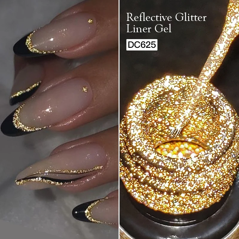 5ml Gold Silber Reflektierender Glitter Liner Gel Nagellack Set Rosa Farbe Leuchtend Funkelndes Französisches Semi-Permanentes Nagellack-Gel