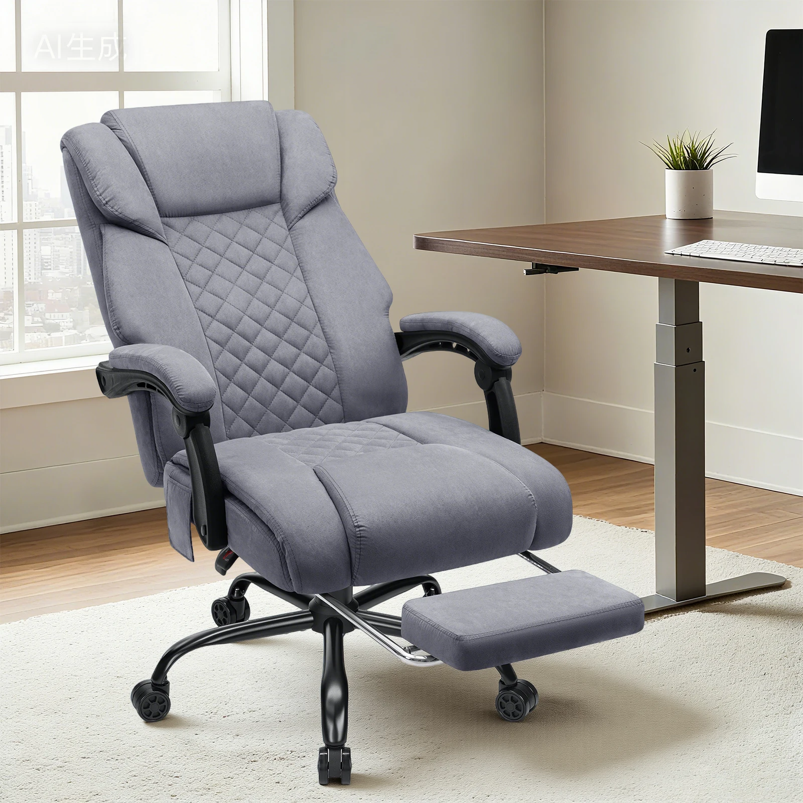 7-punts massage bureaustoel 200 kg belastbaar computer relaxfauteuil lendenwervelwarming ergonomische bureaustoel met voetsteun voor kantoor thuis