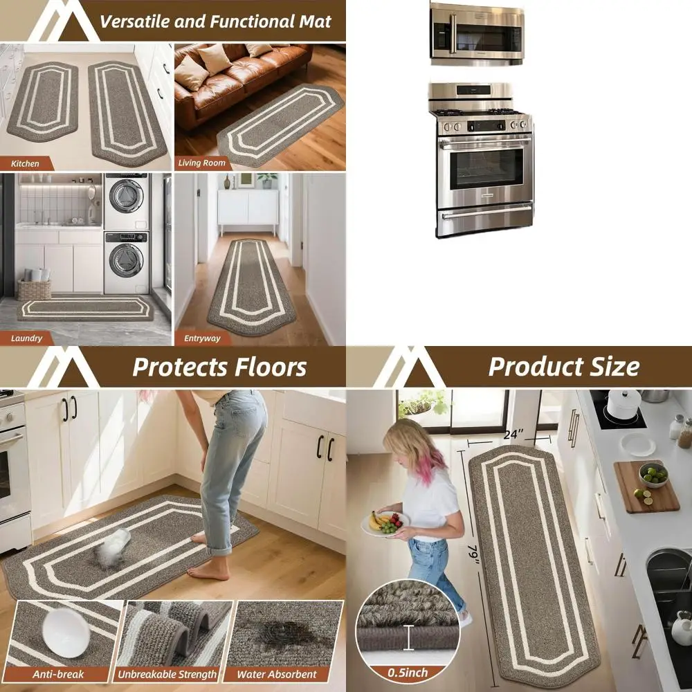 

24x79 Inch Super Absorbent Kitchen Floor Mat, Non-Skid, Washable, Polypropylene, Brown, Frame