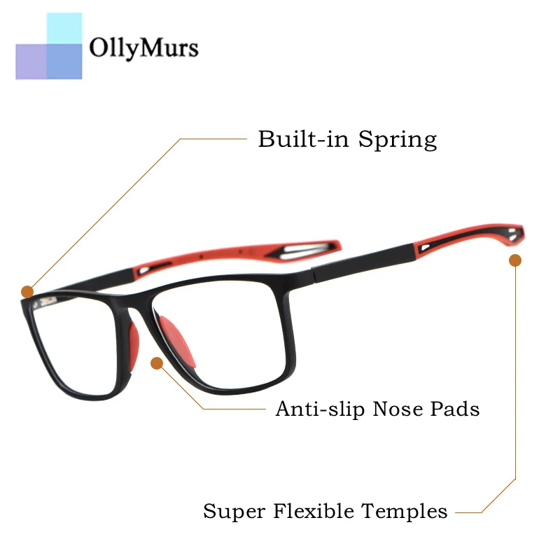 OLLYMURS Ultra-light Non-slip Flexible Square Basketball Myopia Optical Prescription Sports Glasses Frame Men And Women TR1019R