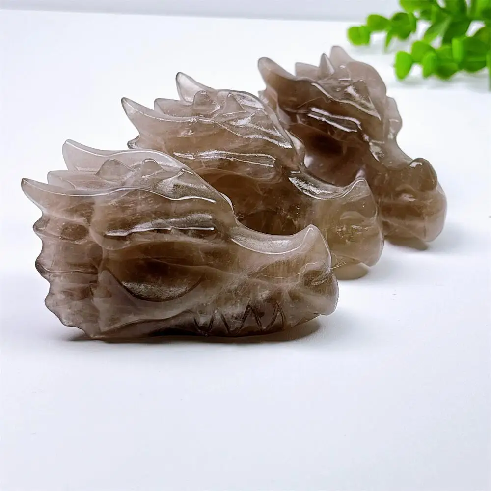 Natural Green Fluorite 3 Inch Dragon Skull Carving Polished Healing Crystal Animal Figurine for Home Decor Craft Gift