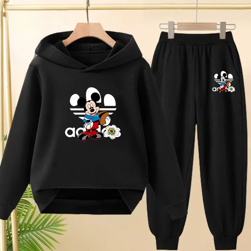 الأطفال 3-12 سن صبي فتاة 2 قطعة ديزني ميكي ماوس ملابس خارجية هوديي + بنطلون البلوز مقنعين الخريف الشتاء ملابس رياضية الترفيه #4