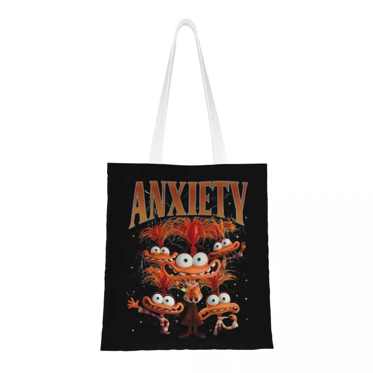 Retro Vintage Anxiety Inside Out Canvas Tote Bag Fashion Large Capacity Shopping Bag for Unisex Cartoon School Bags