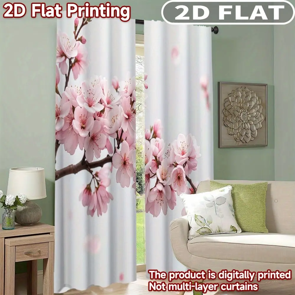 

2D FLAT 2pcs Curtains Pink Cherry Blossom Branches Perfect for Balcony, Bedroom, Living Room, Suitable for 4 Seasons