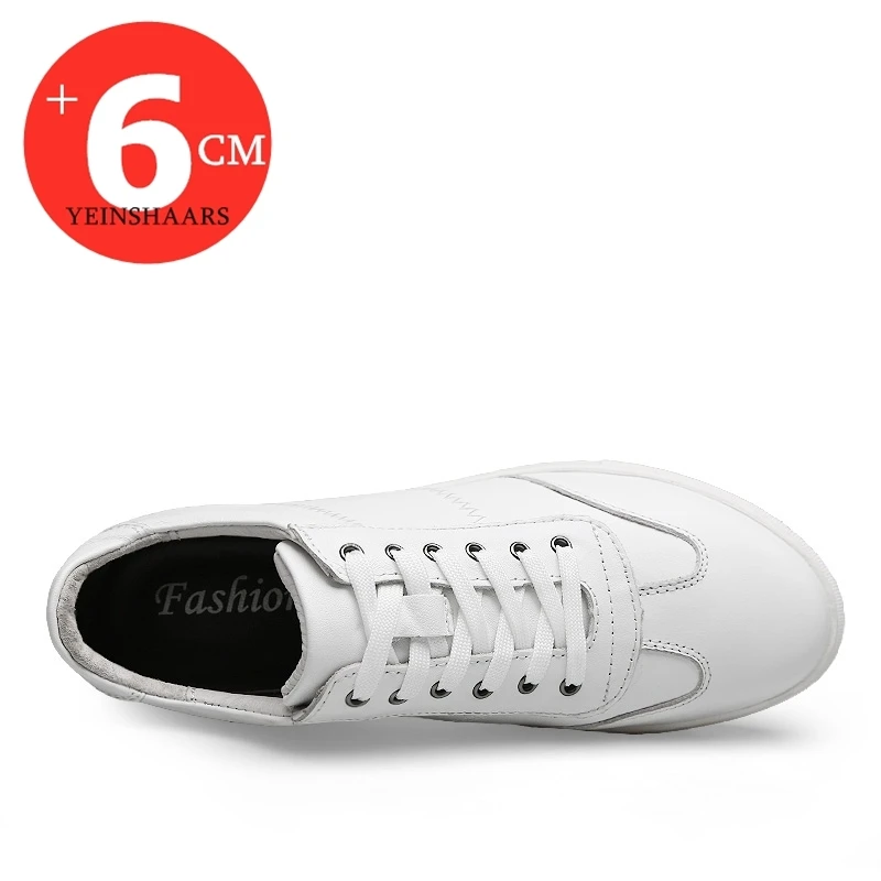 White Sneakers Men Genuine Leather Elevator Shoes Heightening Shoes Height Increase Shoes Height Shoes Tall Shoes Insole 6cm