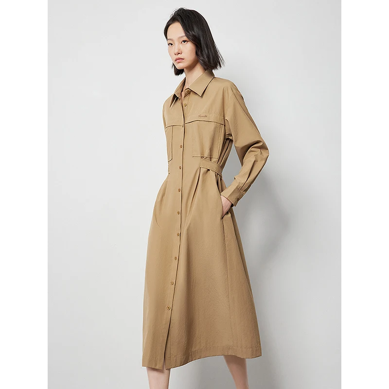 TOYOUTH Women Dress 2024 Autumn New Striped Long Sleeve Slim Waist Turn Down Collar Polo Work Wear Dress