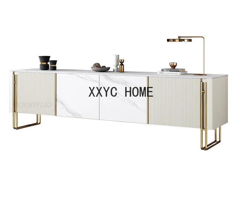 

Roodtuo Tv Stand Living Room Furniture Vertical Texture Solid Wood With Paint Light Double Layer Storage Luxury Styleطاولة تلفزي