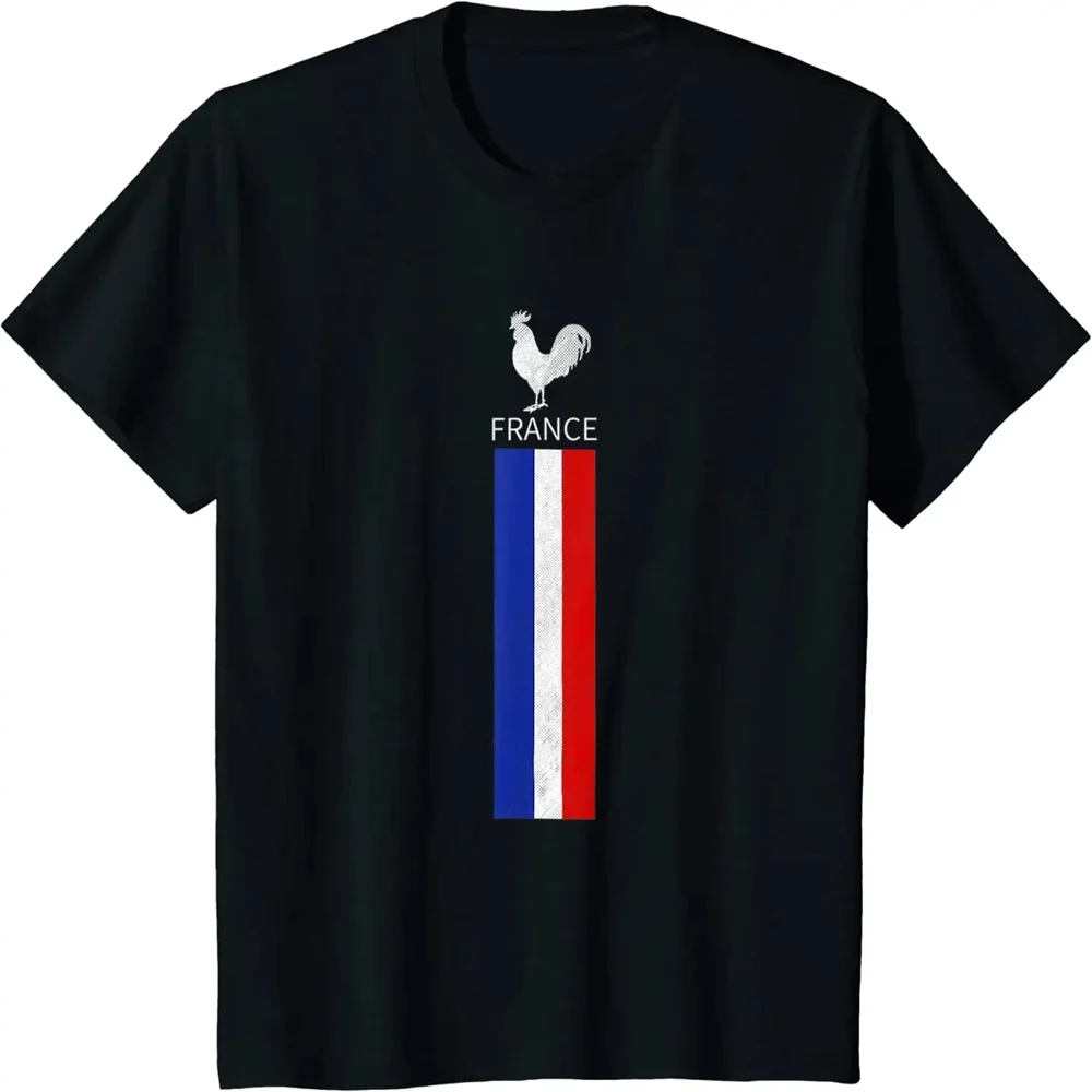 France Flag Cock Printed Men\'s T-Shirt Short Sleeve Football Soccer Team Cotton Tops Tees Women\'s Oversized T Shirt Men Clothing