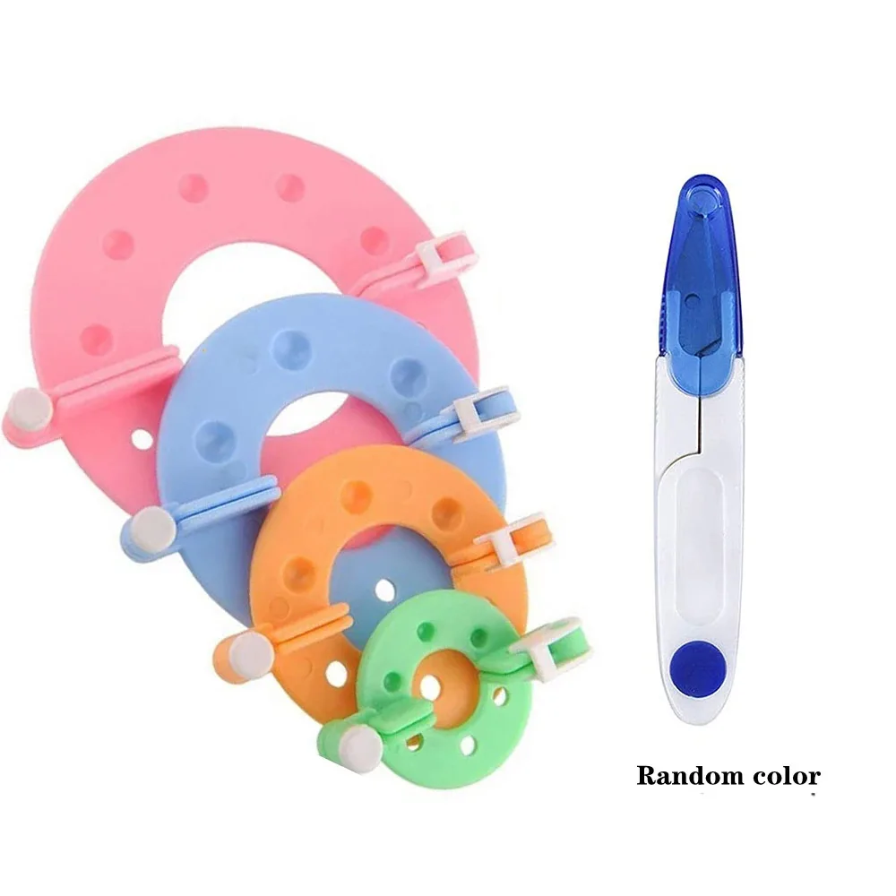 1Set 4 Sizes Pom-pom Maker Pompom Maker Fluff Ball Weaver Needle Craft Knitting Wool Tool Kit With Thread Cutter Scissors