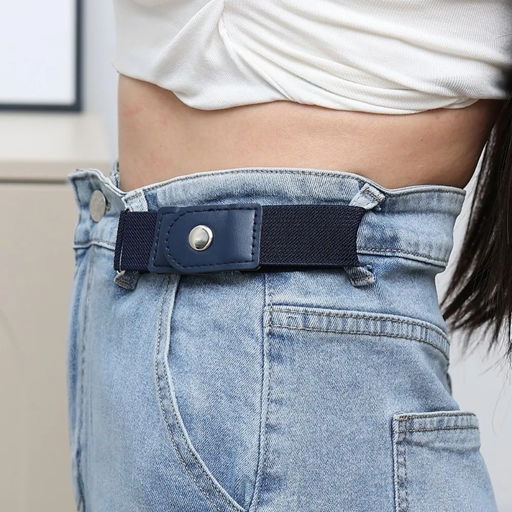 2pcs/set Casual No Buckle Elastic Belt Canvas Invisible Stretch Belt Adjustable Pants Buckle Women Men