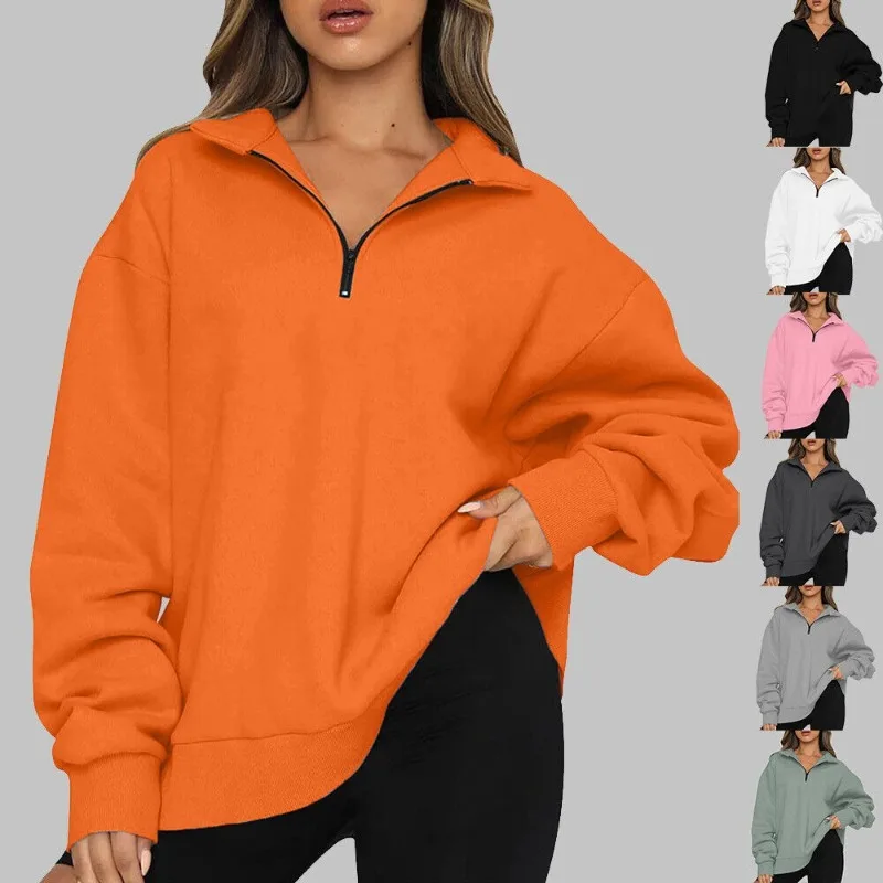 

Y2K Casual Half Zip Long Sleeve Sweatshirt Women's Solid Color Drop Shoulder Pullover Hoodie Vintage Tops Female Without Pockets