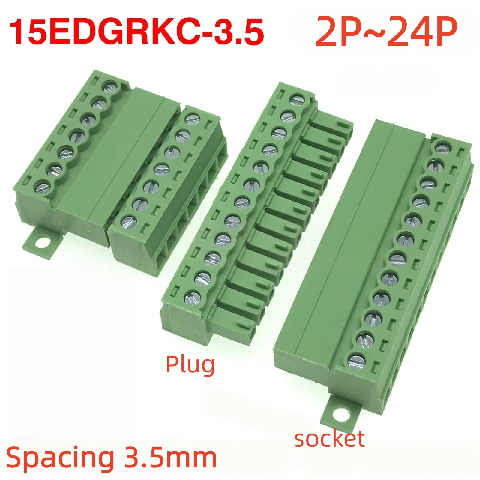 (5 Sets) 15EDGRKC + 15EDGK 3.5mm 2EDGRKC 3.5 Solderless Butt Joint with Fixed Panel Hole Locking Board Male and Female 2~24P