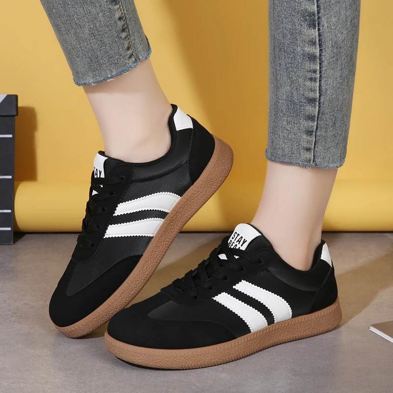 Leichte, bequeme Sneaker für Damen, modische gestreifte Schnürschuhe, lässige, atmungsaktive grüne Sneaker in großen Größen – Detail 8