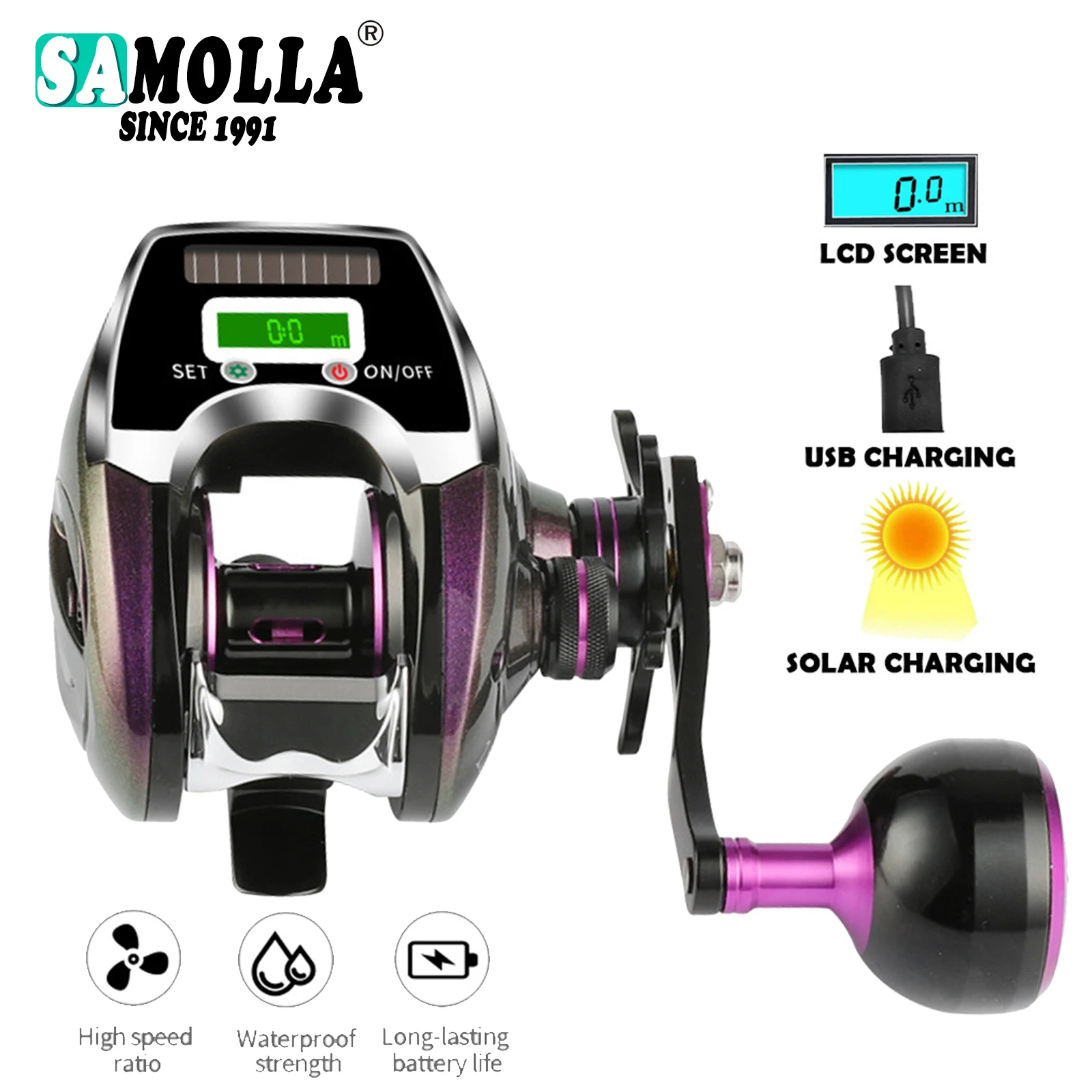 

Electronic Fishing Reel Baitcasting 8.0:1 15kg Usb Solar Charging Ratio Waterproof Jigging Cast Drum Wheel Moulinet Casting