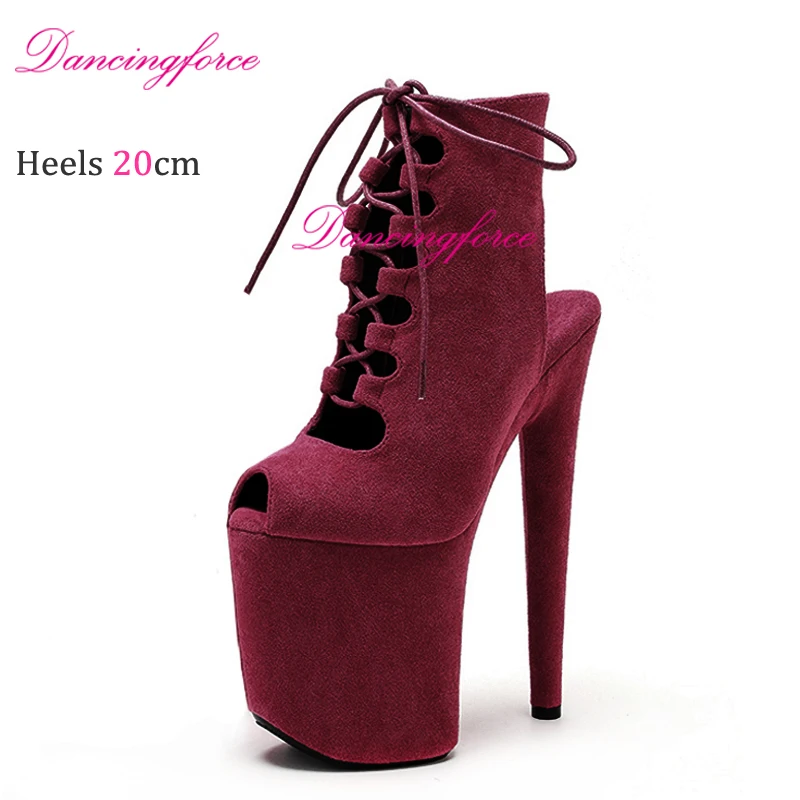 New Suede 20cm/8Inches Pole Dance Shoes Heels Platform Women Short Booties Lace-up Lady Catwalk Nightclub Strip Ankle Boot