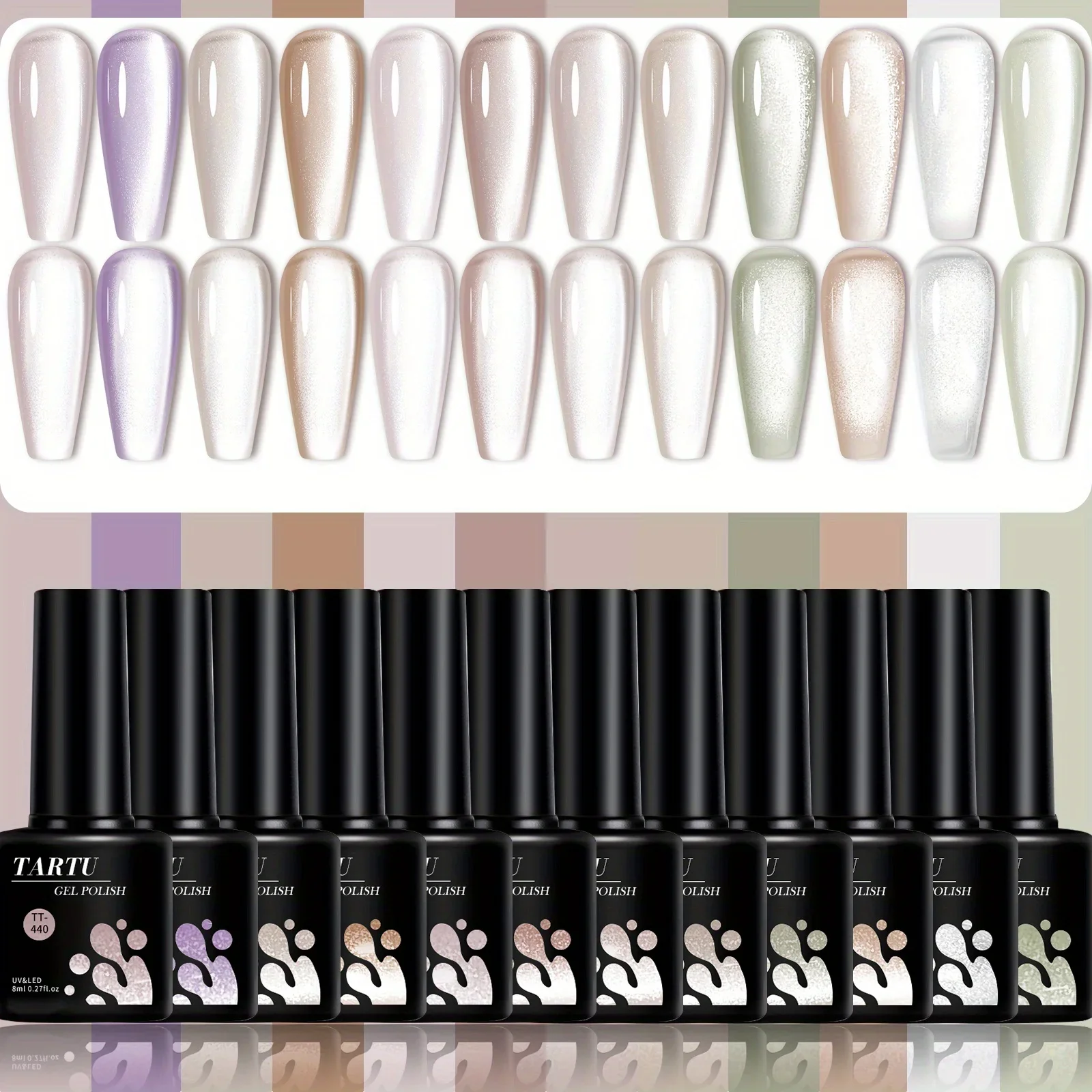 TARTU 12pcs 8ml Cat Eye Gel Nail Polish Set,  Nude Pink Red brown Glitter Gel Polish Kit, Soak Off Uv/Led, Nail Art DIY At Home