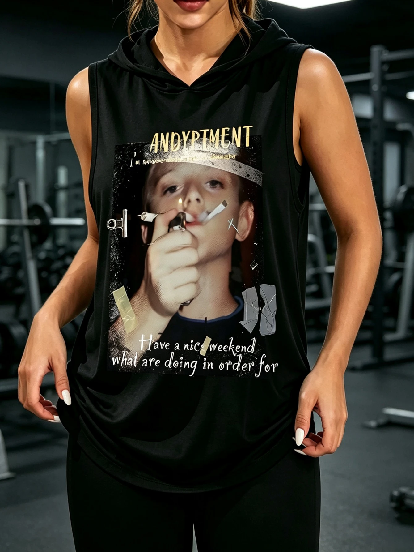 ANDYPTMENT Vintage Boy Portrait Graphic Sleeveless Hooded Tank Top Unisex Dark Grunge Streetwear Letter Print Hood Vest Sleeveless Hood Tank For Men Women