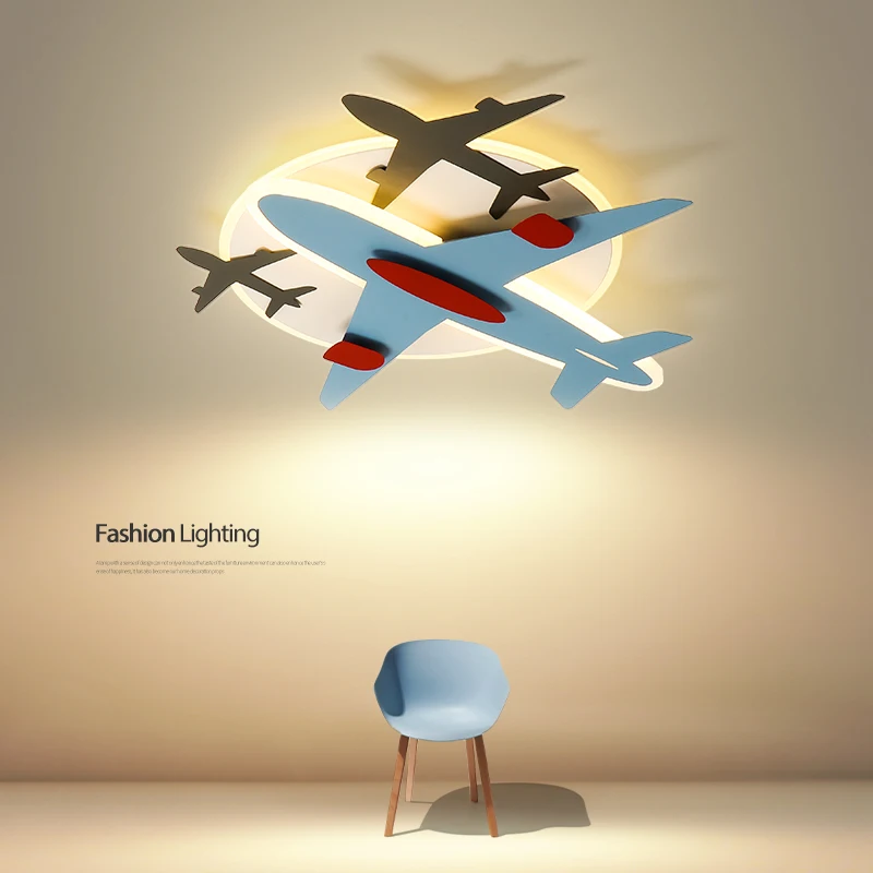 modern airplane led teto lamps for childrens room bedroom kids baby boy room decor cartoon lustre aircraft chandelier lights 01