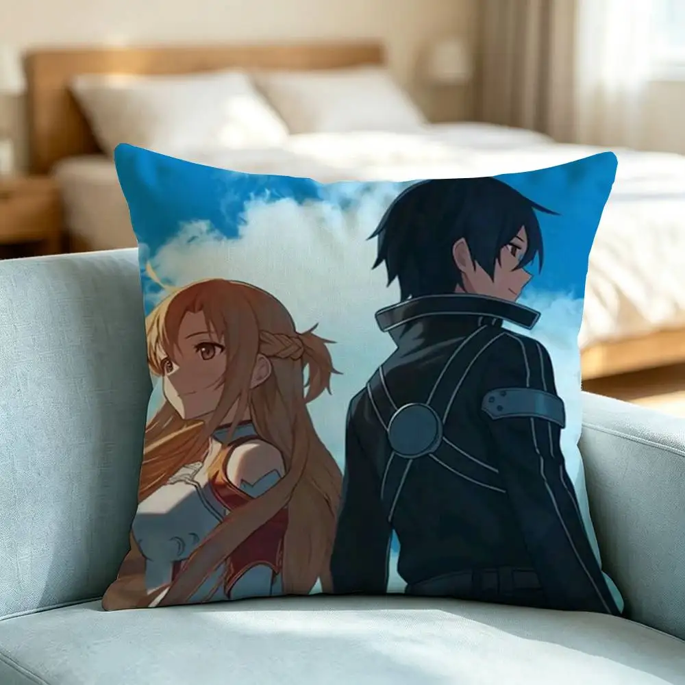 SOA Sword Art O-Online Asuna Kirito  Pillow Case Square Double-Sided Sofa Cushion Cover Bedroom Bedside Pillow Gift