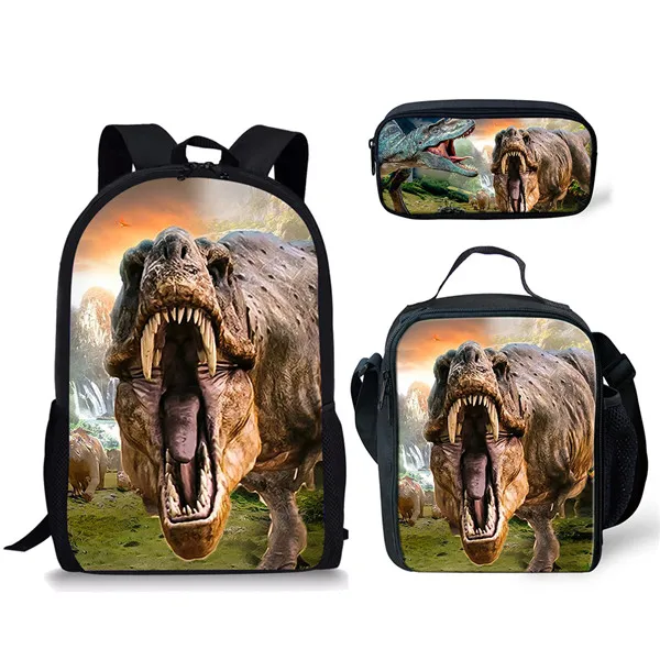 3 Stuks Jurassic Dinosaurus Print Schooltas Set Voor Tiener Jongens Meisjes Student Dagelijkse Opslag Campus Rugzak Lunch Tas Potlood Tas