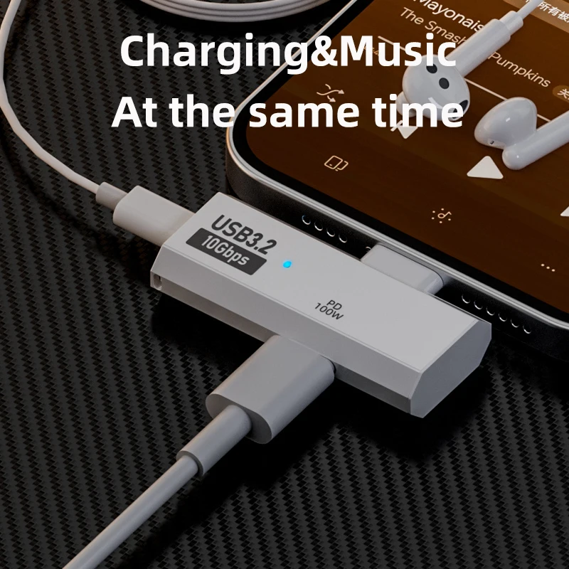 Adaptador divisor otg 2 em 1 pd100w usb3.2 10gbps usb c para tipo duplo adaptador conversor de carregamento rápido para telefone laptop fone de ouvido