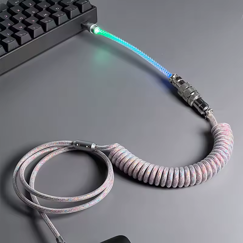 Bunte RGB Typ C zu USB Mechanische Tastatur Coiled Kabel Typ C Angepasst Handmade Aviator Coiling Kabel für Gaming Tastatur