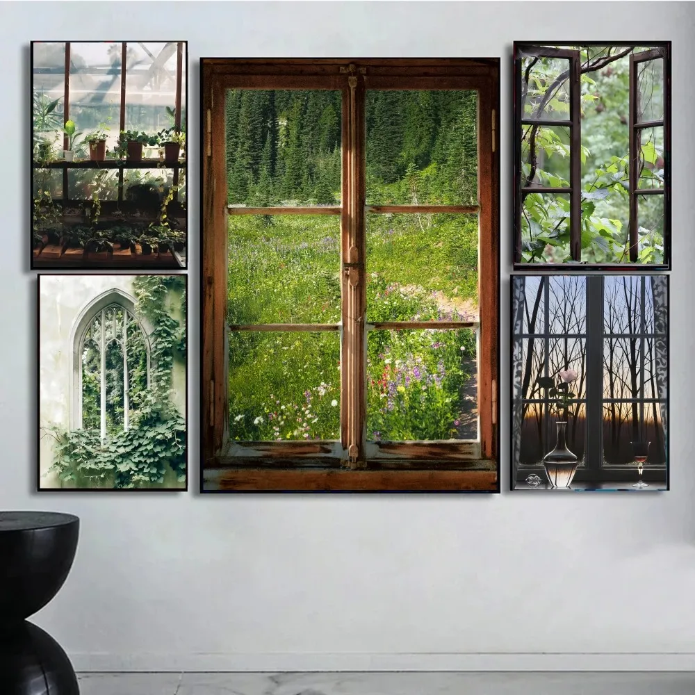 Green Landscape Window Classic Vintage Posters Vintage Room Home Bar Cafe Decor Nordic Home Decor