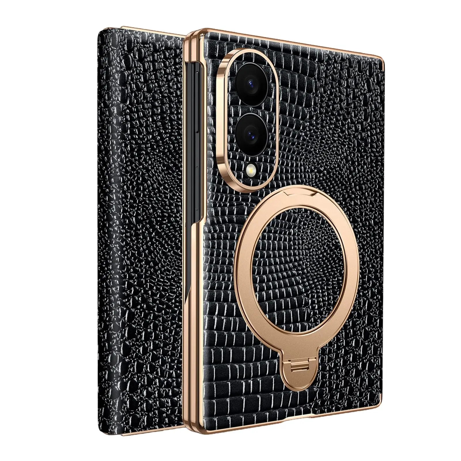 Leather Case for Samsung Galaxy Z Fold 8/Ultra, Electroplated Swivel Ring Stand, All-Inclusive Luxury Flip Cover
