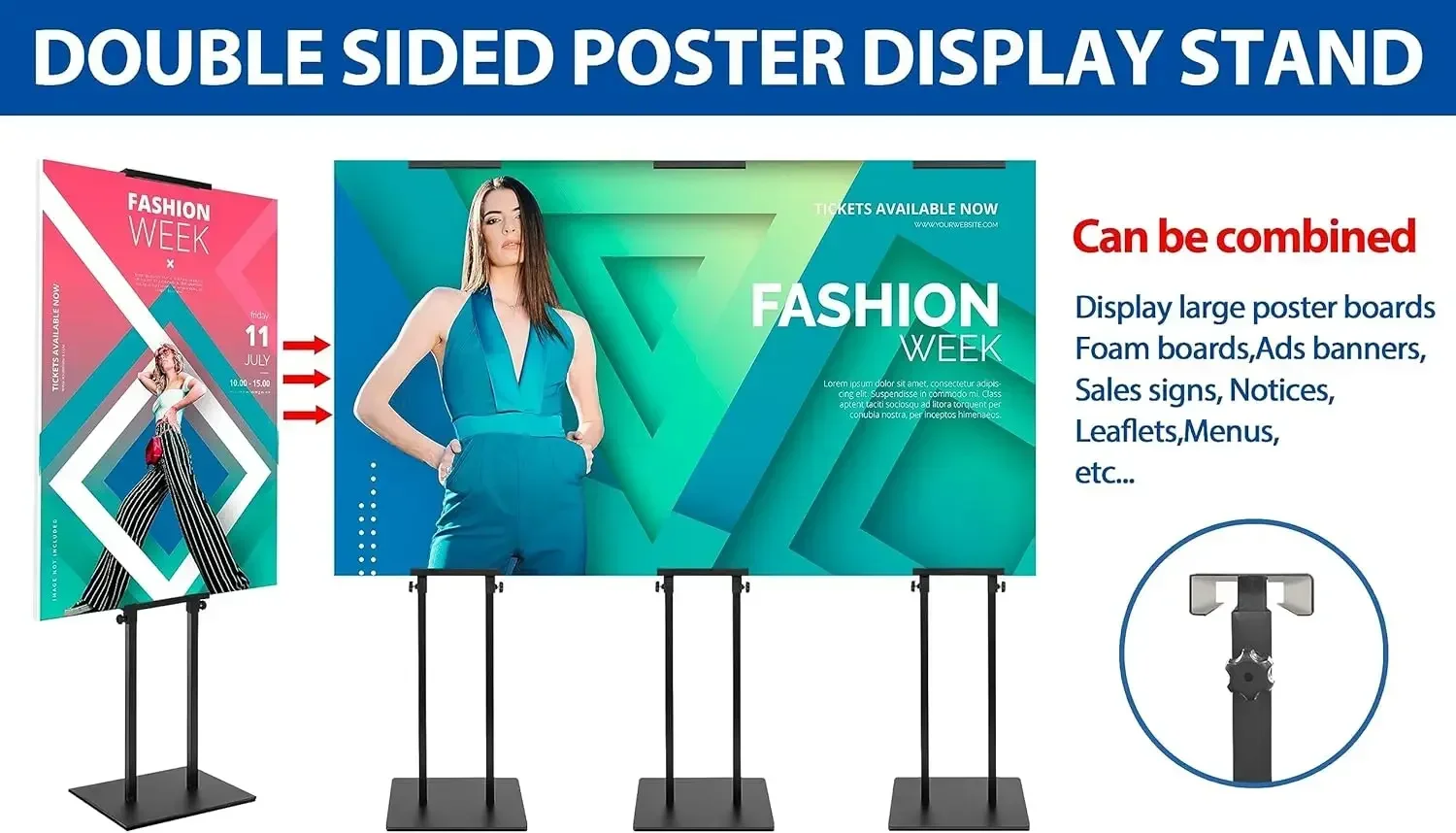 

4-Pack Poster Stand - Heavy Duty, Double-Sided, Adjustable Height Up to 80 inches, Outdoor Banner Stand - Black