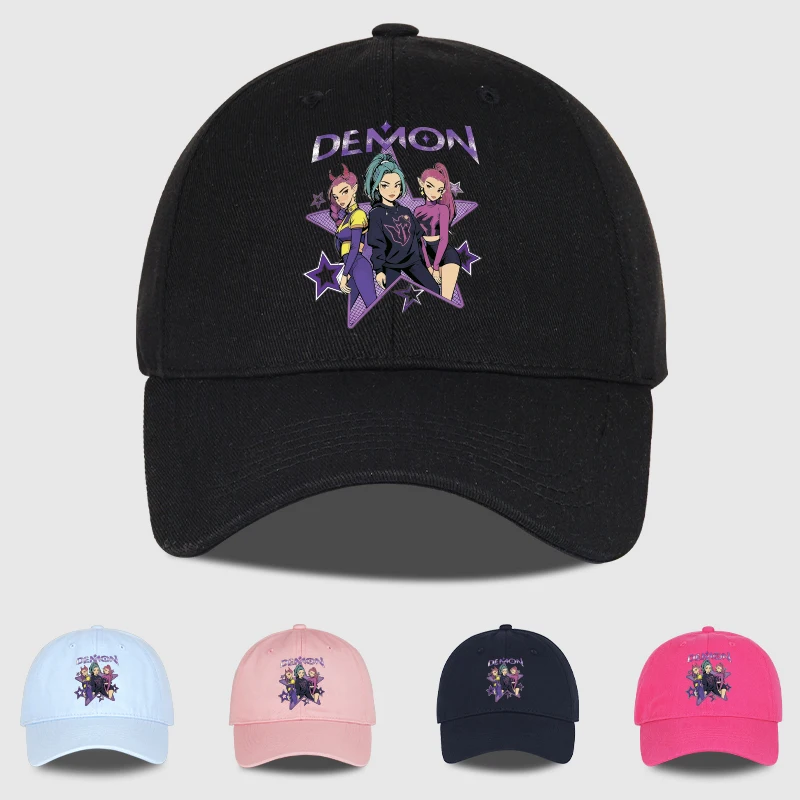 Casquette de baseball unisexe Y2K Streetwear en coton délavé, imprimé dessin animé Demon Girl Group, réglable, style Dad Hat, protection solaire