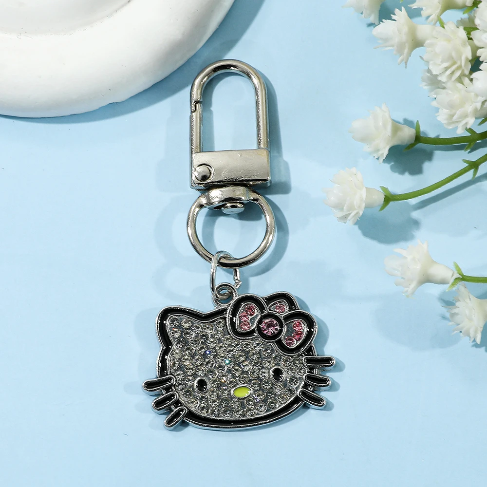 Gantungan Kunci Figur Sanrio Hello Kitty Potret Kepala Kreatif Berlian Kitty Cat untuk Ransel Aksesoris Gantungan Kunci Hadiah