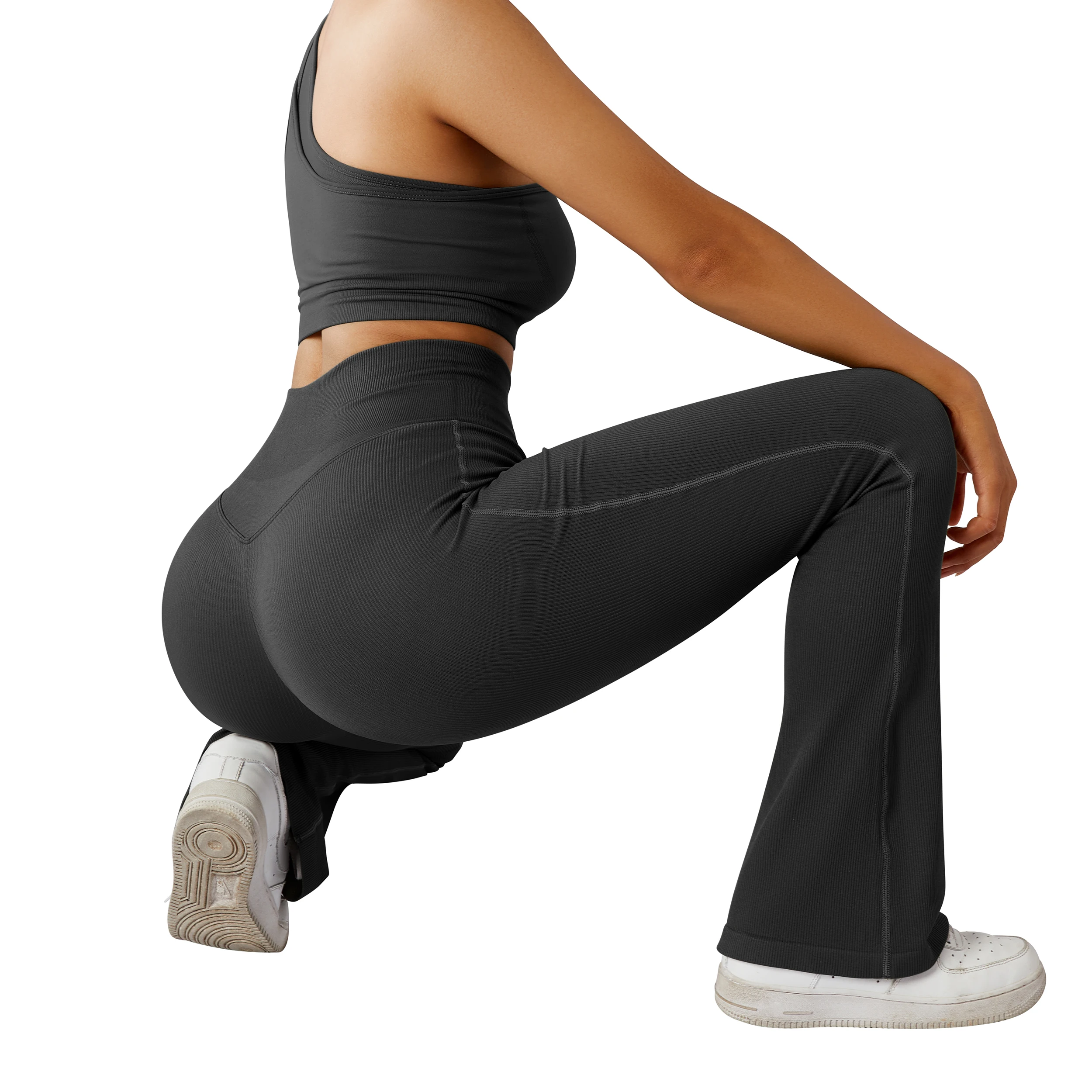 RUUHEE Seamless Ribbed Leggings Women Flared Leggings For Fitness Butt Lifting Leggings Push Up High Waisted Womens Yoga Pant