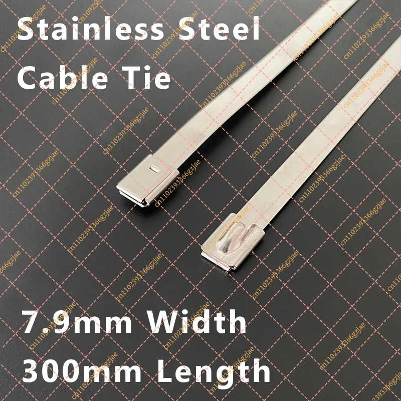 100pcs 304 Stainless Steel Self-Locking Cable Tie 7.9x300mm Fixed Bridge Clamp, Anti-Theft Marine Replacement Parts