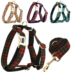 Dog Harness No pull Personalized Engraved Custom Name Harness Vest for Small Medium Big Dog Puppy Harness Vest leash Plaid Nylon