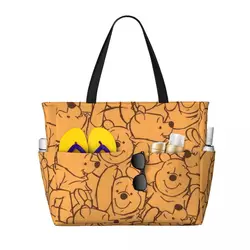 Custom Winnie The Pooh Beach Tote Bag Women Cartoon Bear Large Compartment Beach Gym Travel Bags