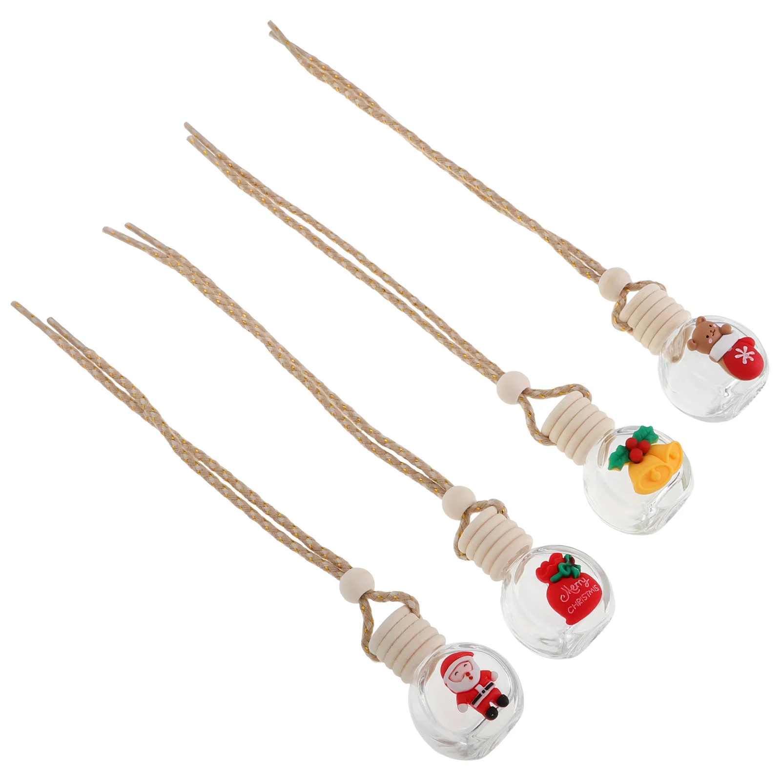 

4Pcs Car Air Freshener Hanging Diffuser Bottles Glass Cartoon Christmas Refillable Perfume Pendant Essential Oil Ornament