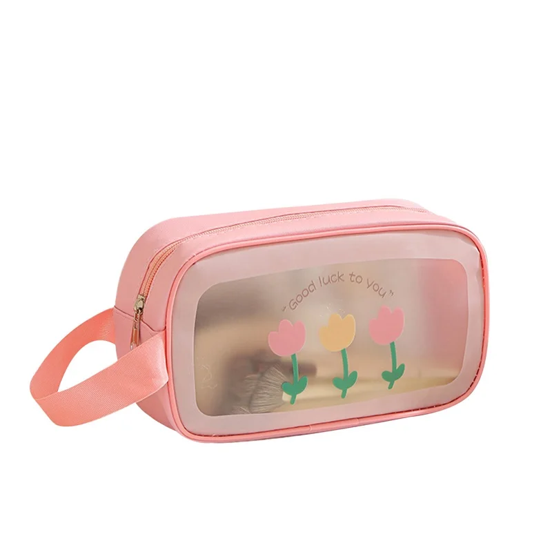 

Transparent Makeup Bag Zipper Portable Makeup Storage Bag Organizers Bag with Handle for Women Girls