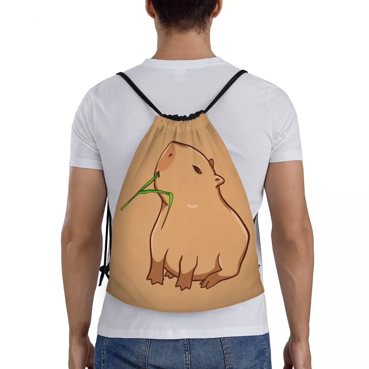 Custom Cute Capybara Drawstring Bag para homens e mulheres, Foldable Sports Gym Sackpack, Animal Lover Training Backpacks