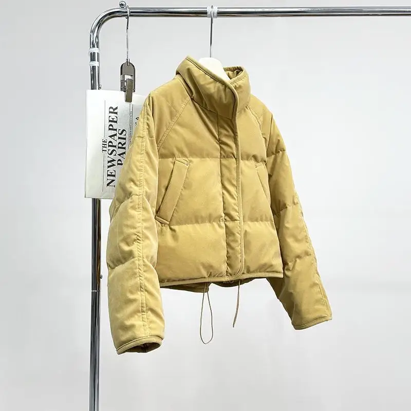 

Winter New Style Korean Version Women's Short Loose Bread Coat Jacket Yellow Stand Collar Trendy Cotton Top For Small Figures