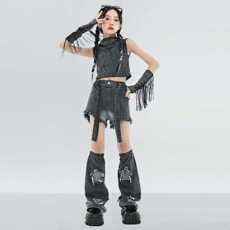 Children Hip Hop Costume Girl Kpop Dance Outfit Jazz Stage Clothes Kids Street Dance Suit Top Skirt Jumpstyle Shuffle pants 1218