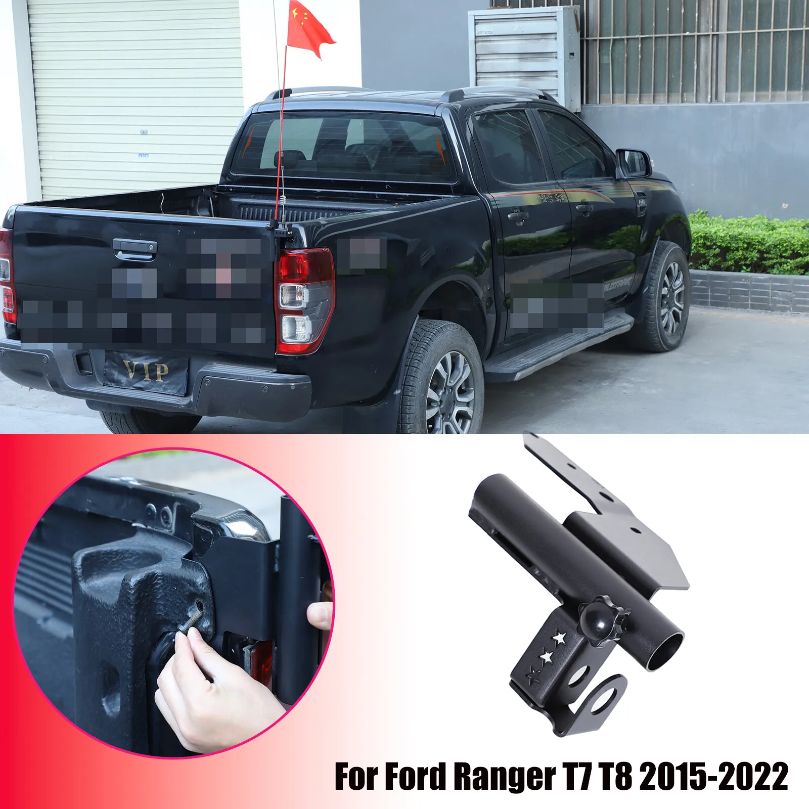 

Steel Car Trunk Bed Side Antenna Stand Flagpole Holder Car Front Hood LED Spotlight Bracket Mount For Ford Ranger 2015-2022