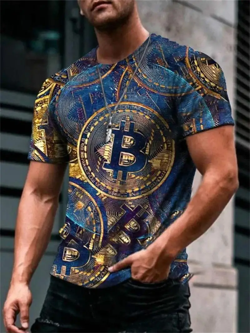 New Men Short Sleeve Oversized Harajuku Casual Bitcoin Print Shirt Popular Quick Dry T-Shirt Summer Men T Shirt Top Men Clothes