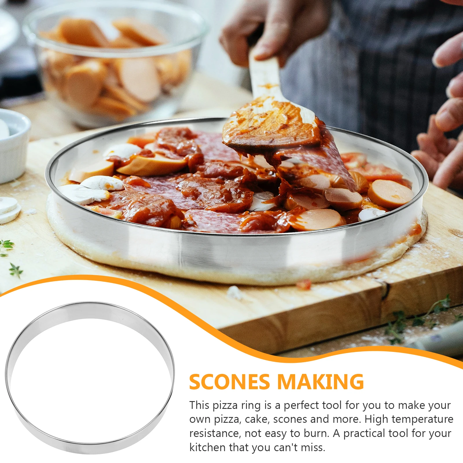 

Pizza Ring Crumpet Saucing Baking Tool Deep Design For Cake Scones Kitchen Home Use Easy Clean High Temp Resistance Wear